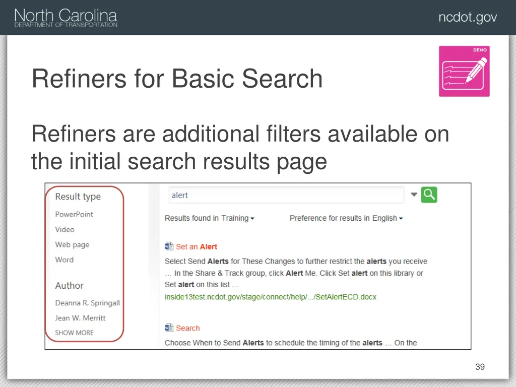 refiners for basic search