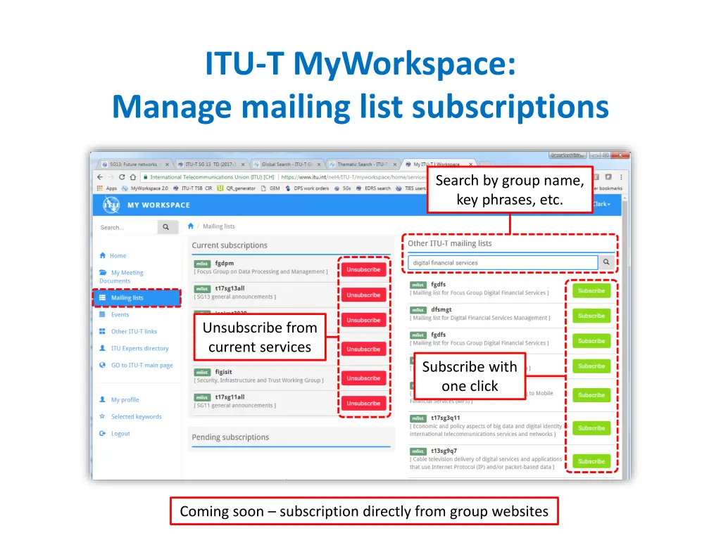 itu t myworkspace manage mailing list