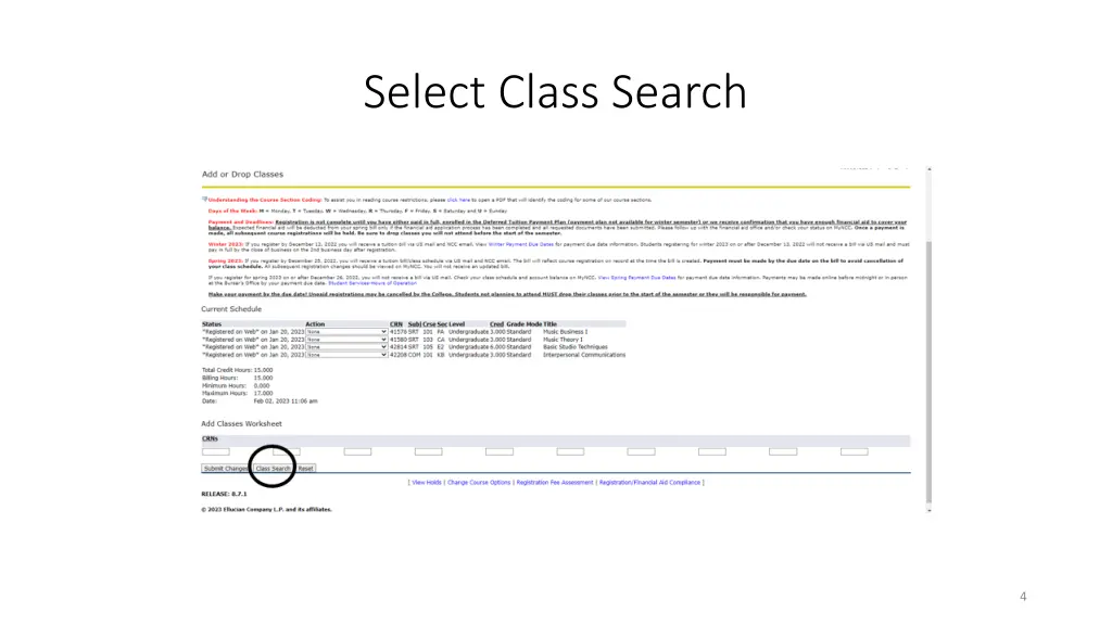 select class search