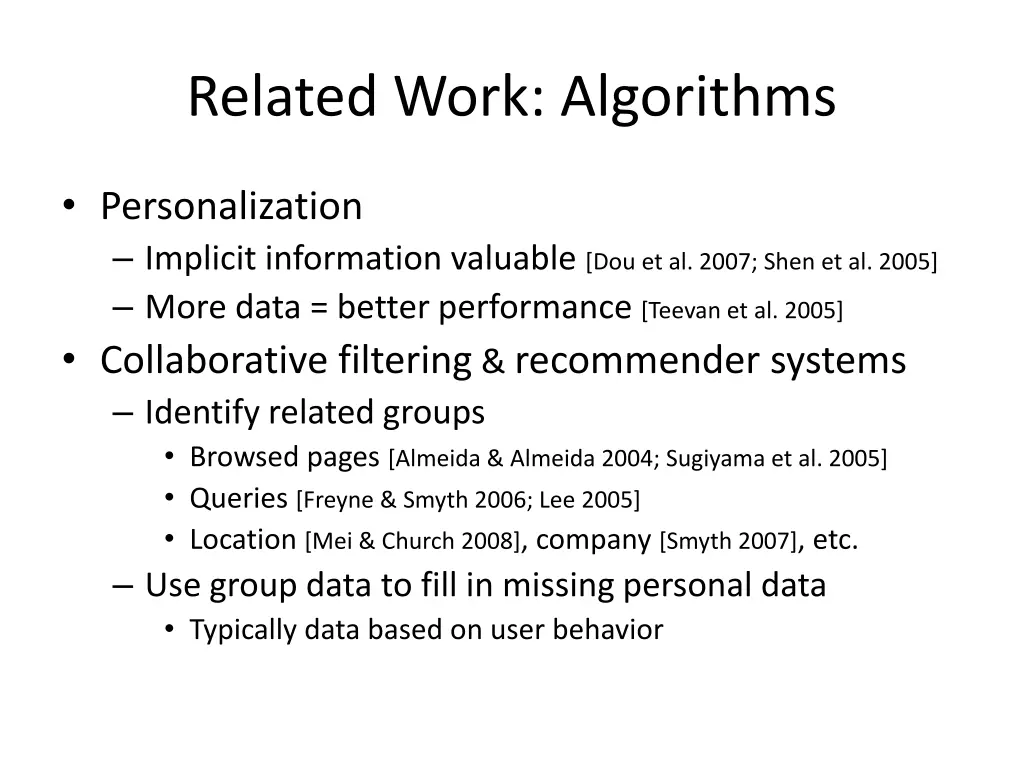 related work algorithms