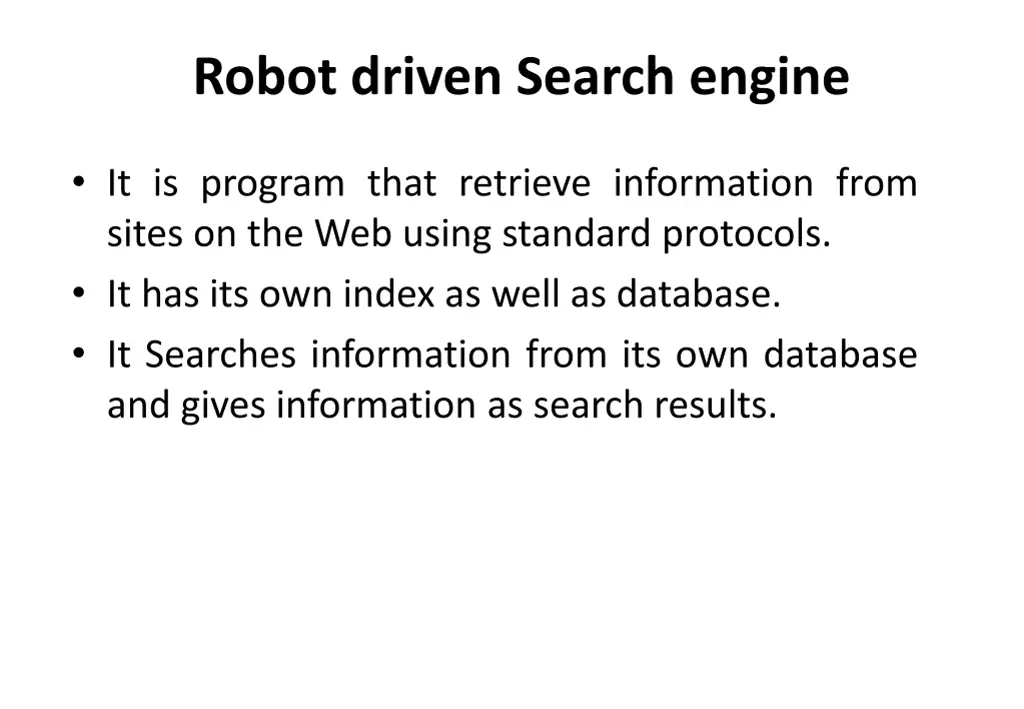 robot driven search engine