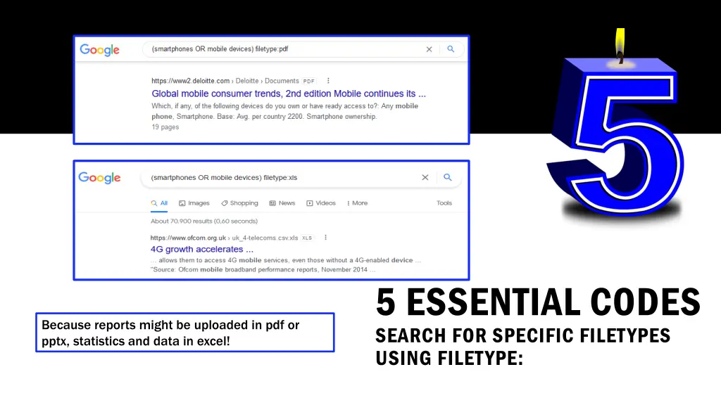 5 essential codes search for specific filetypes