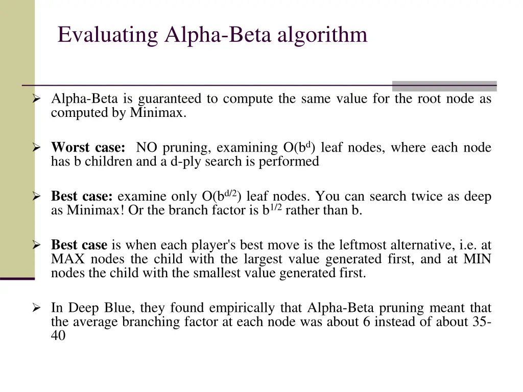 evaluating alpha beta algorithm