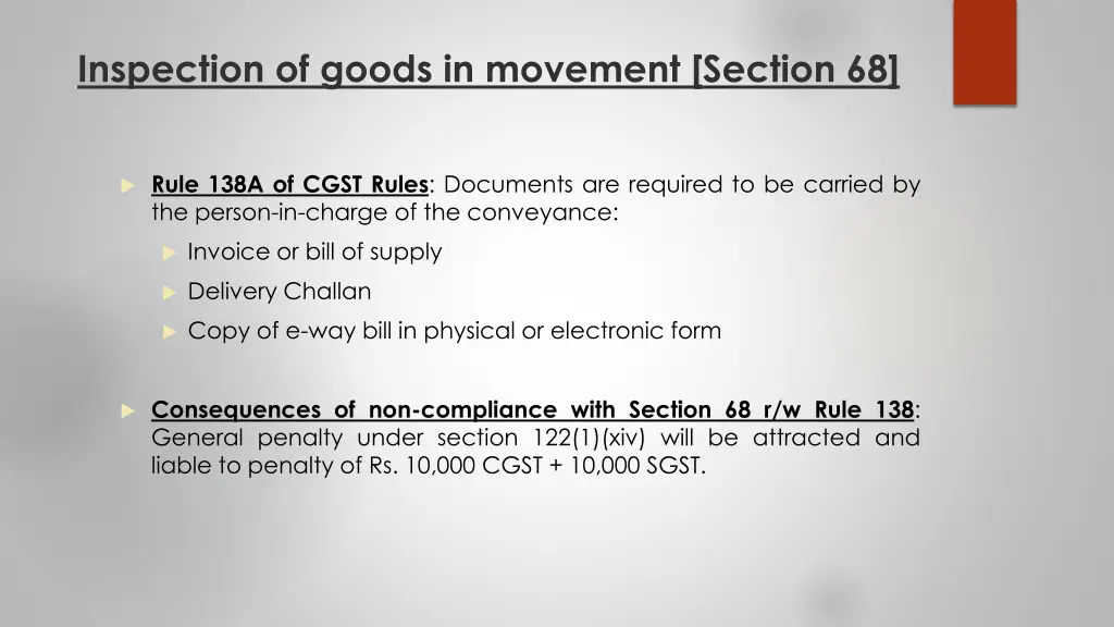 inspection of goods in movement section 68 1