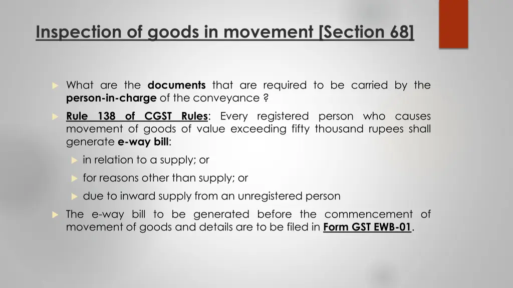 inspection of goods in movement section 68