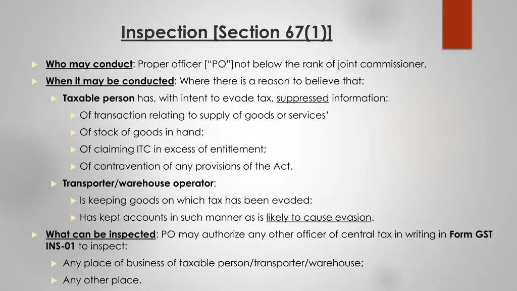 inspection section 67 1