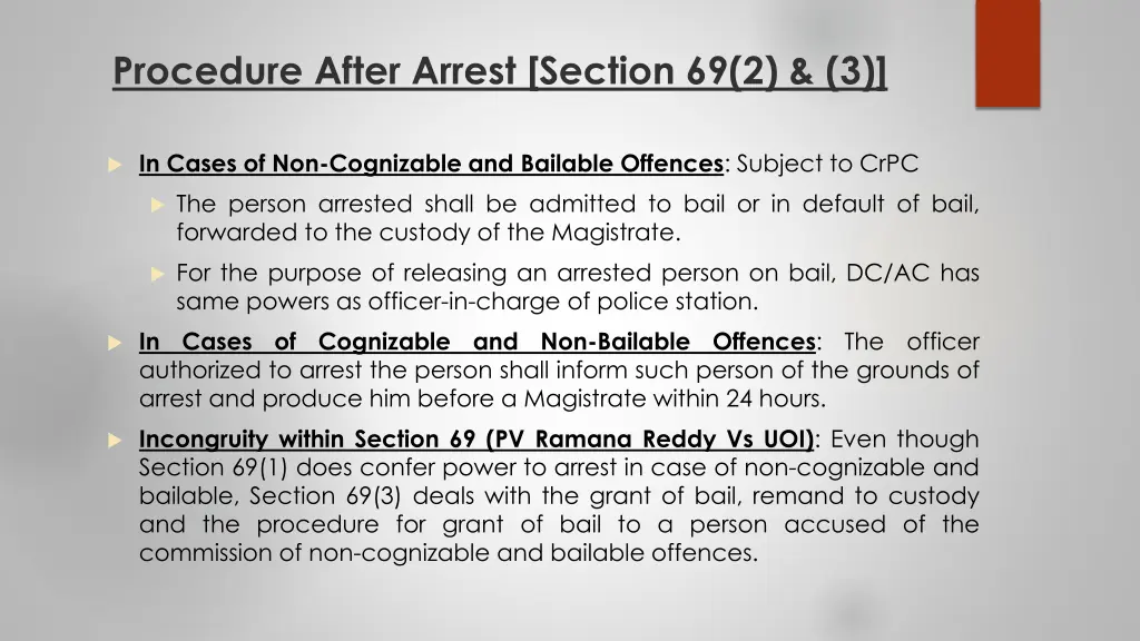 procedure after arrest section 69 2 3