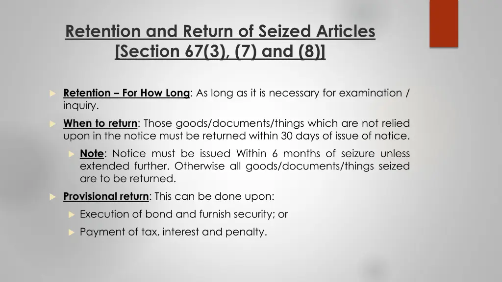 retention and return of seized articles section