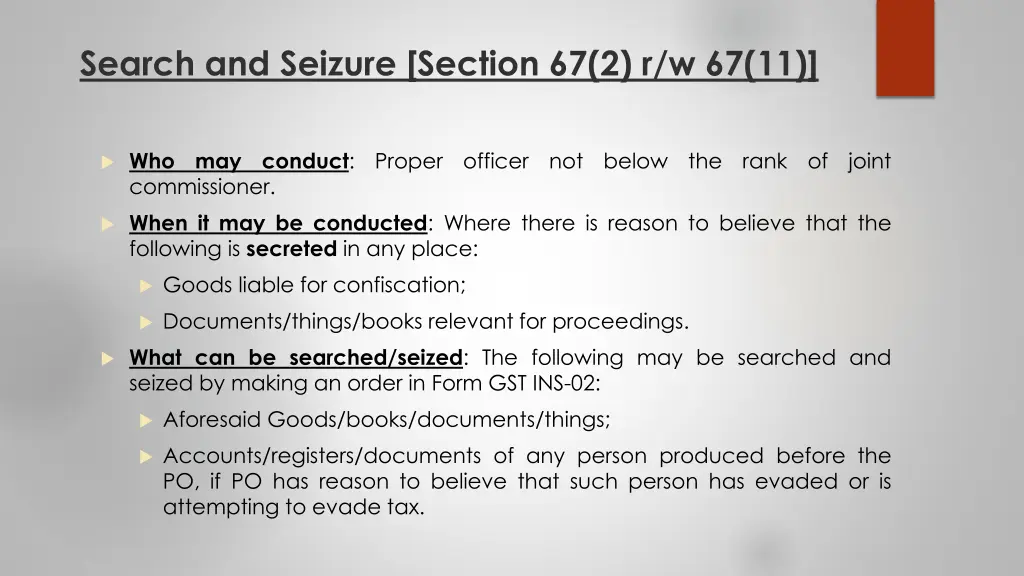 search and seizure section 67 2 r w 67 11