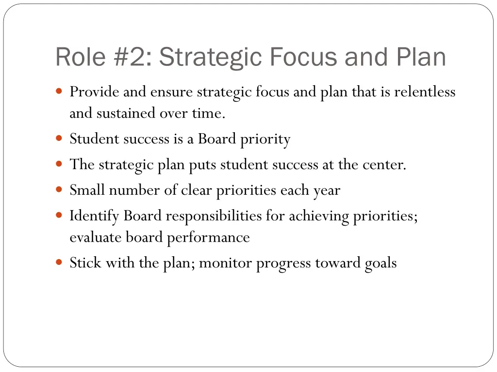 role 2 strategic focus and plan