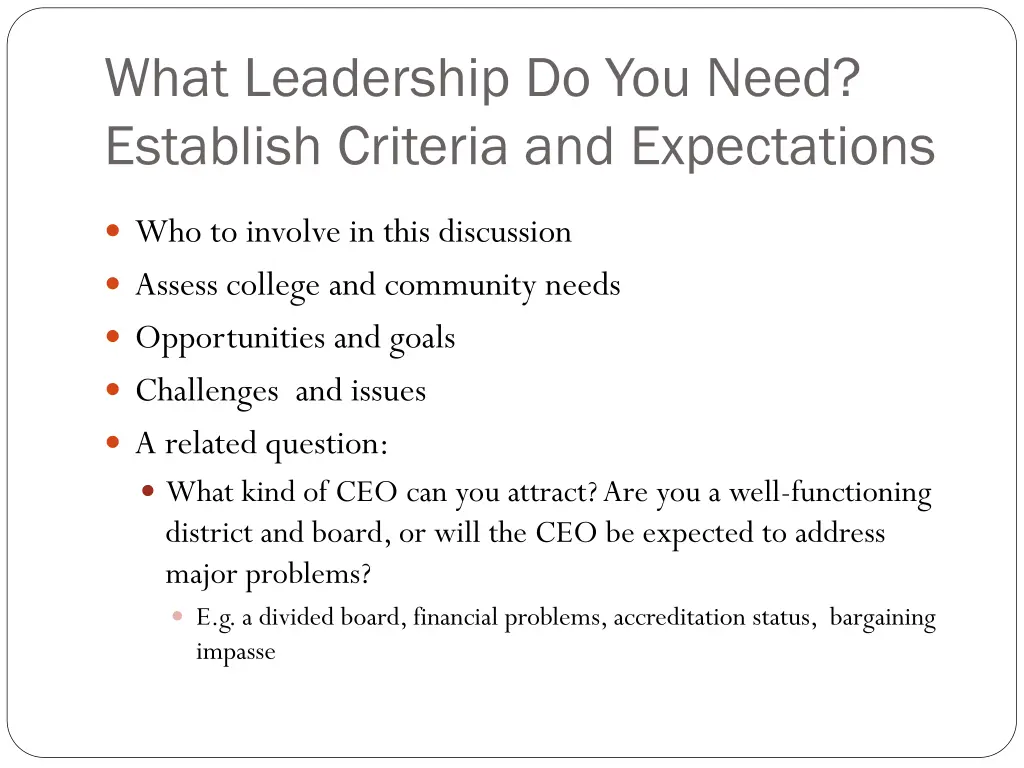 what leadership do you need establish criteria