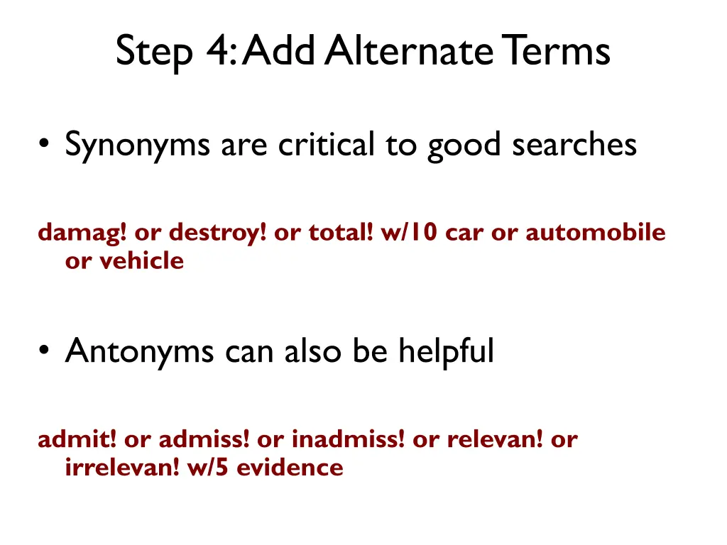 step 4 add alternate terms