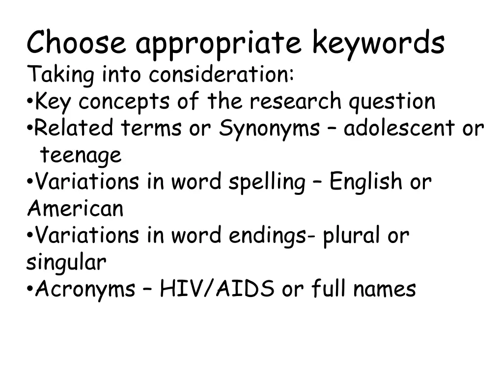 choose appropriate keywords taking into