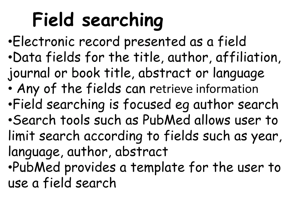 field searching electronic record presented