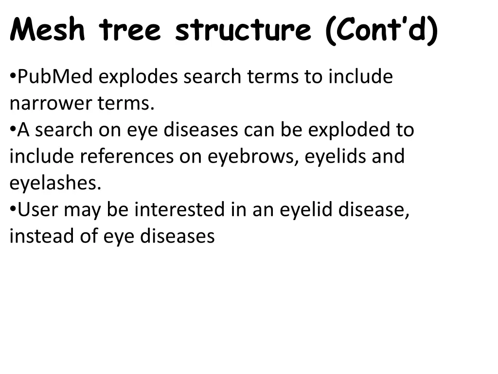 mesh tree structure cont d