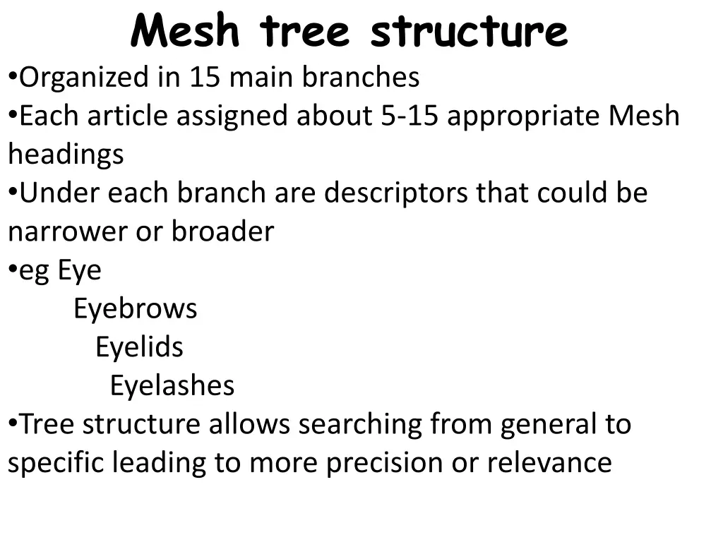 mesh tree structure organized in 15 main branches