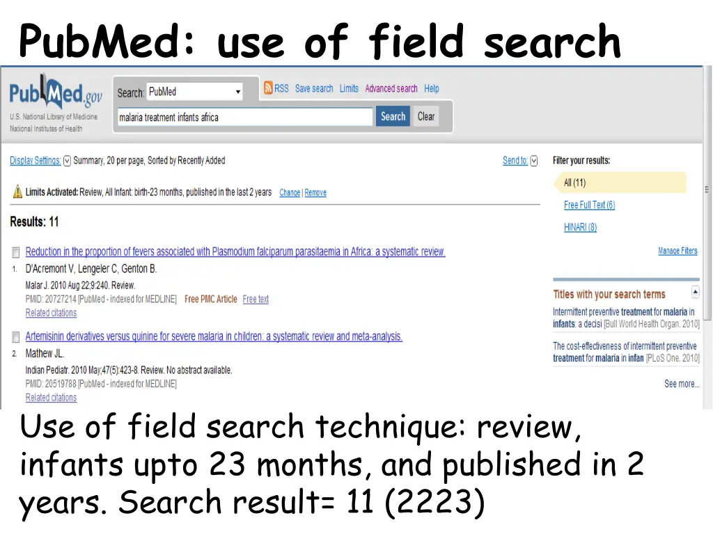 pubmed use of field search