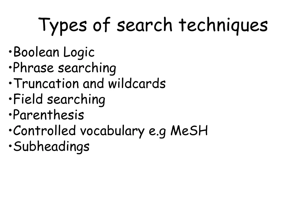 types of search techniques boolean logic phrase