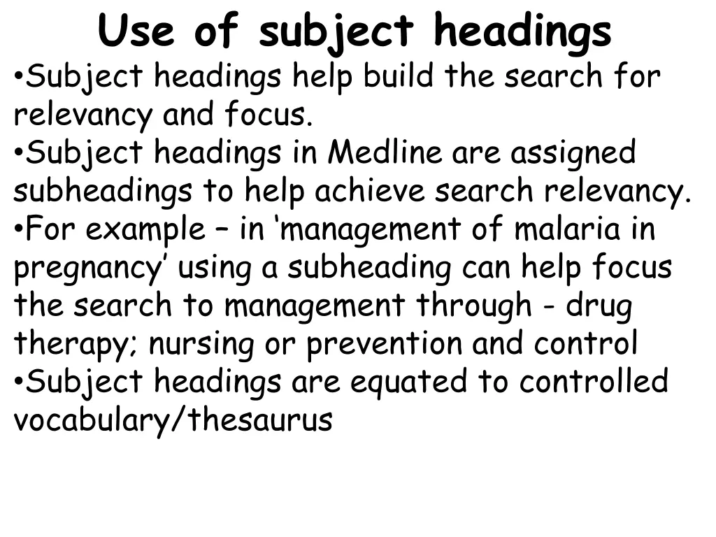 use of subject headings subject headings help