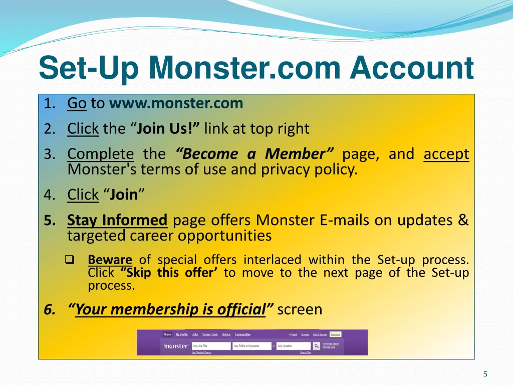 set up monster com account