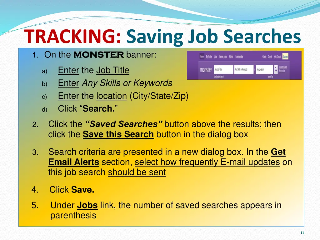 tracking saving job searches 1 on the monster