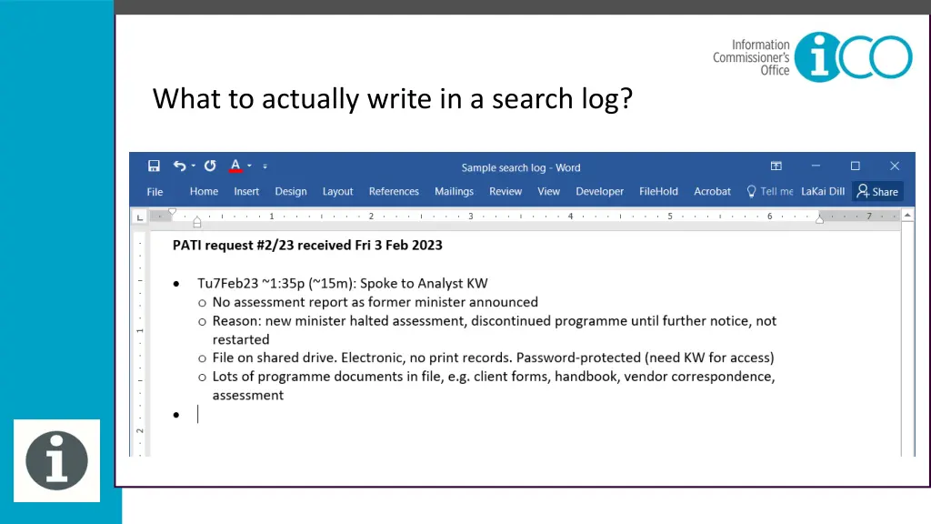 what to actually write in a search log