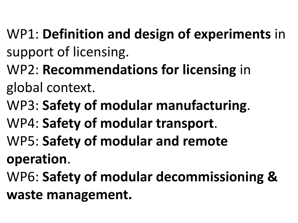 wp1 definition and design of experiments