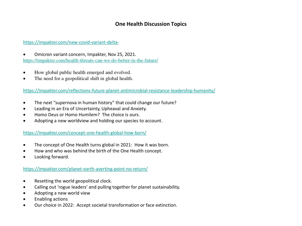 one health discussion topics 4