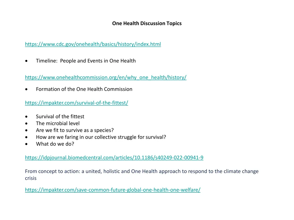 one health discussion topics 5