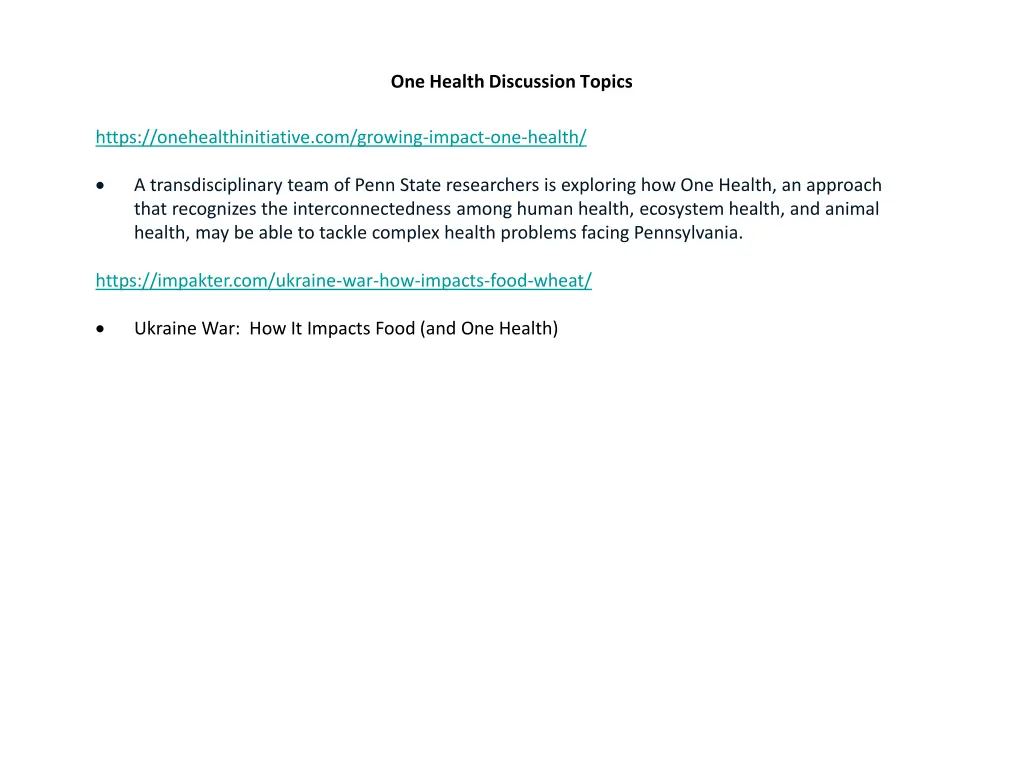 one health discussion topics 7