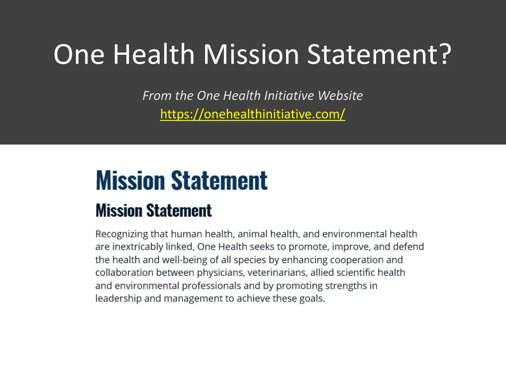 one health mission statement