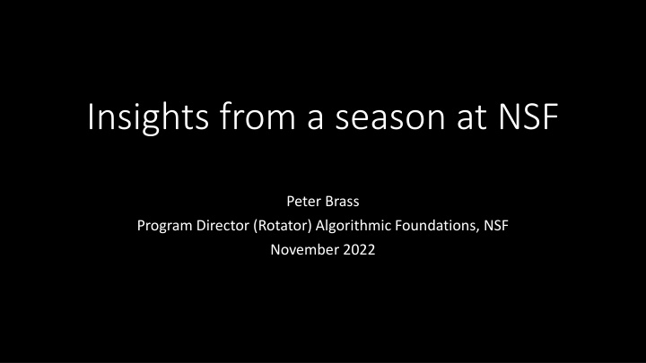 insights from a season at nsf