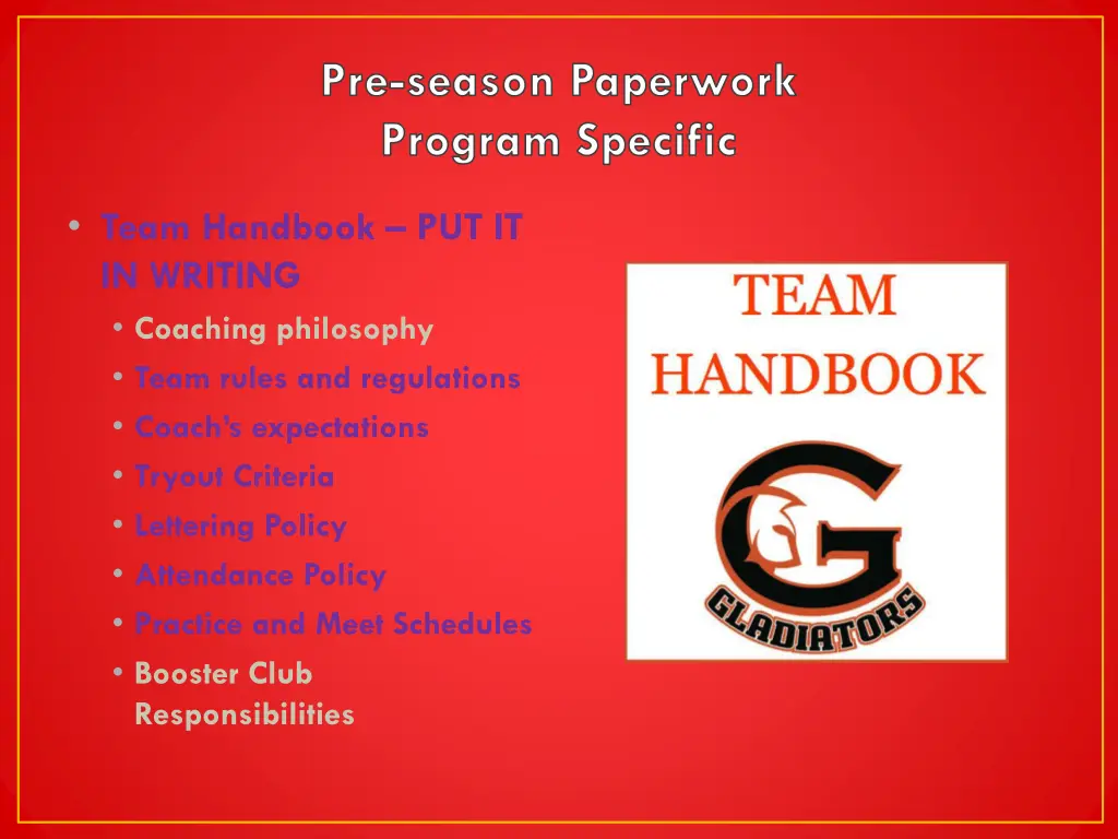 pre season paperwork program specific