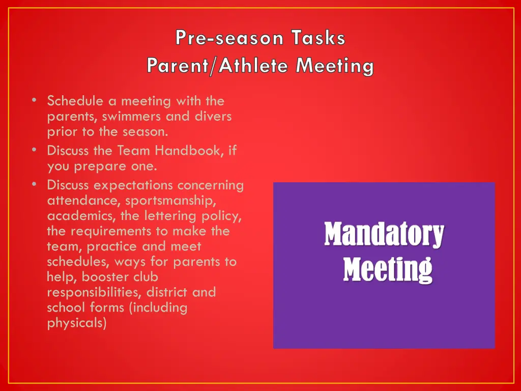 pre season tasks parent athlete meeting