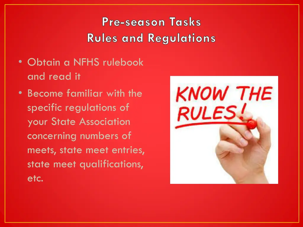 pre season tasks rules and regulations