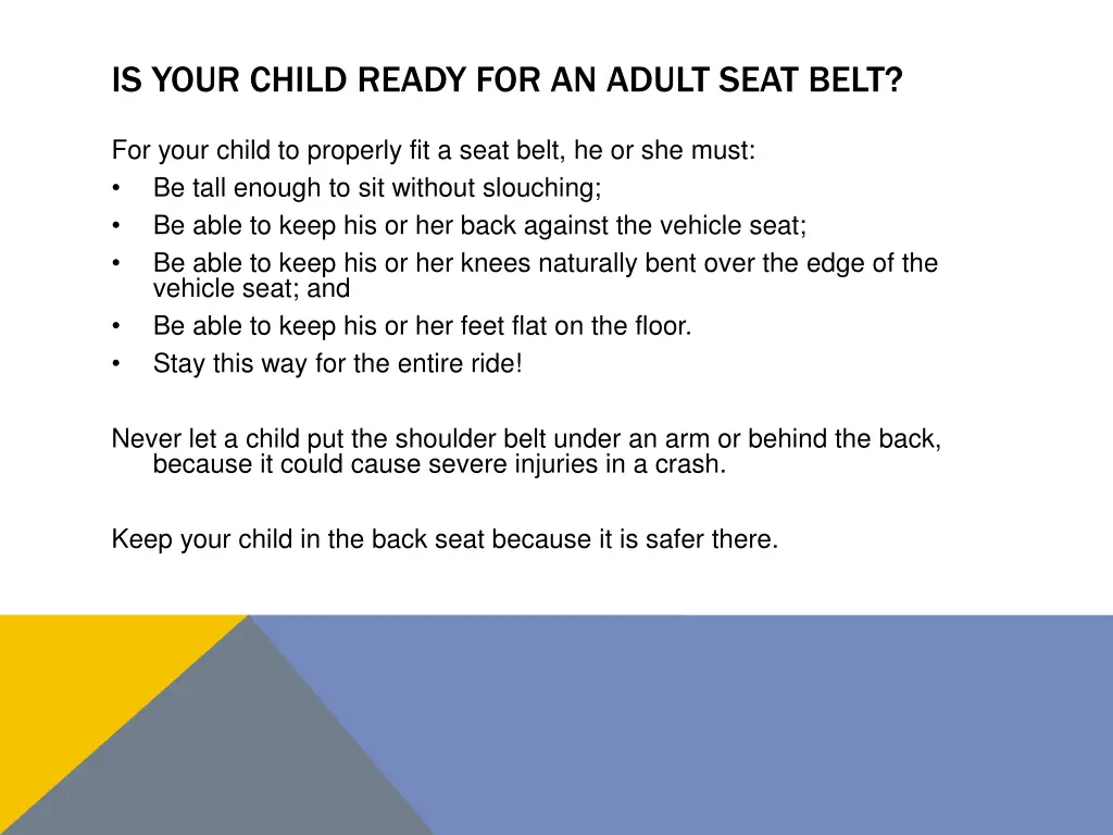 is your child ready for an adult seat belt