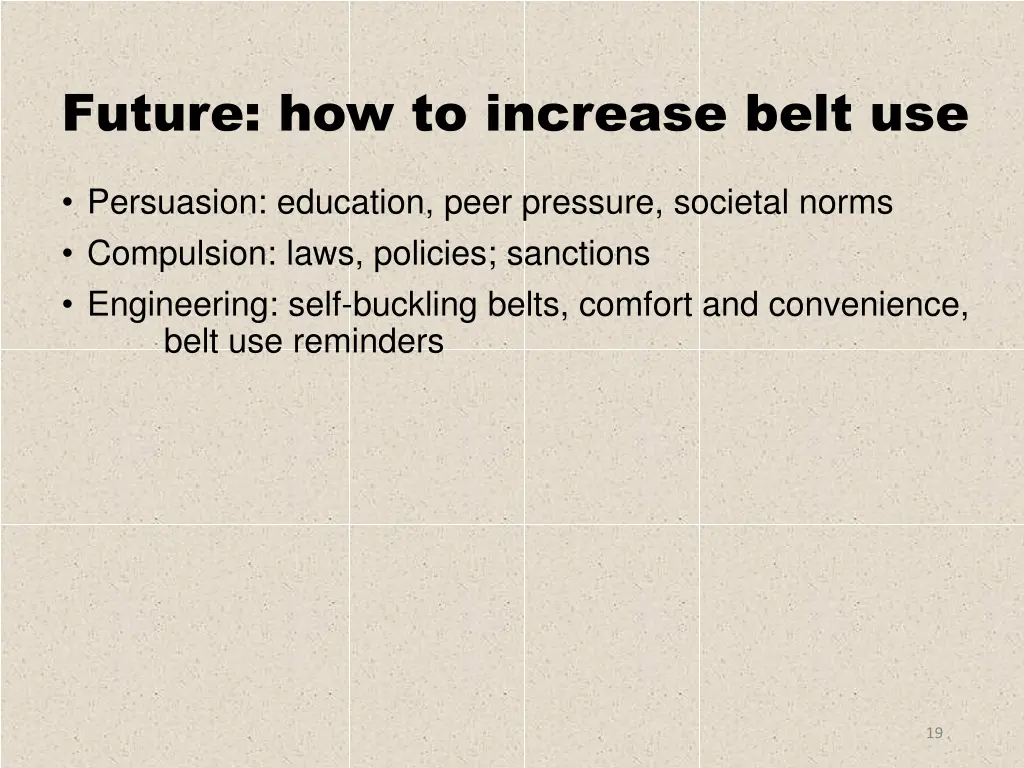 future how to increase belt use