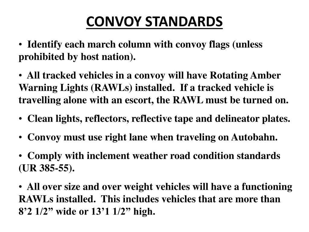 convoy standards