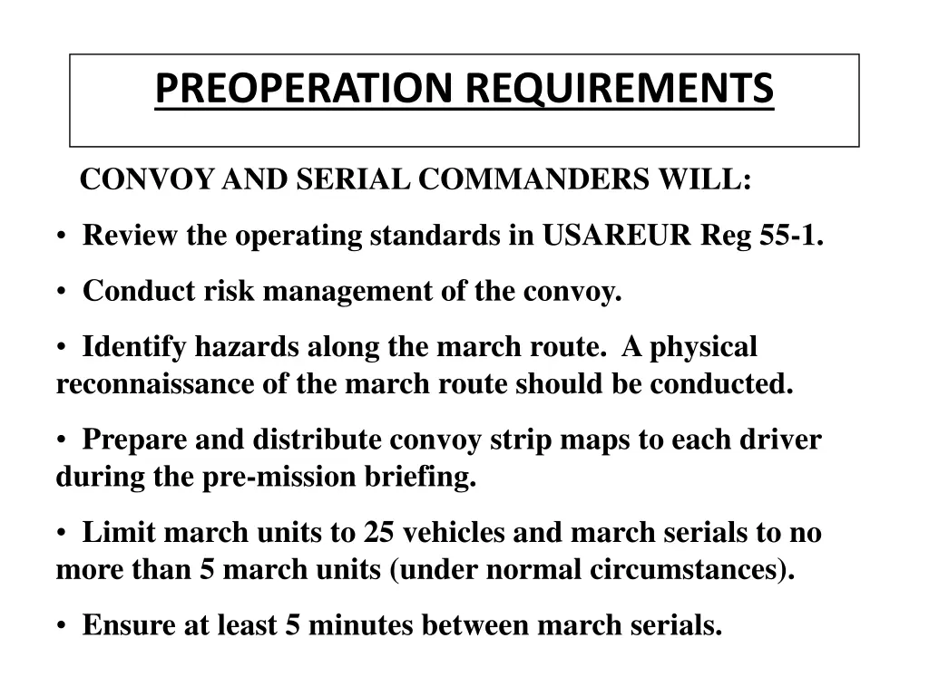 preoperation requirements