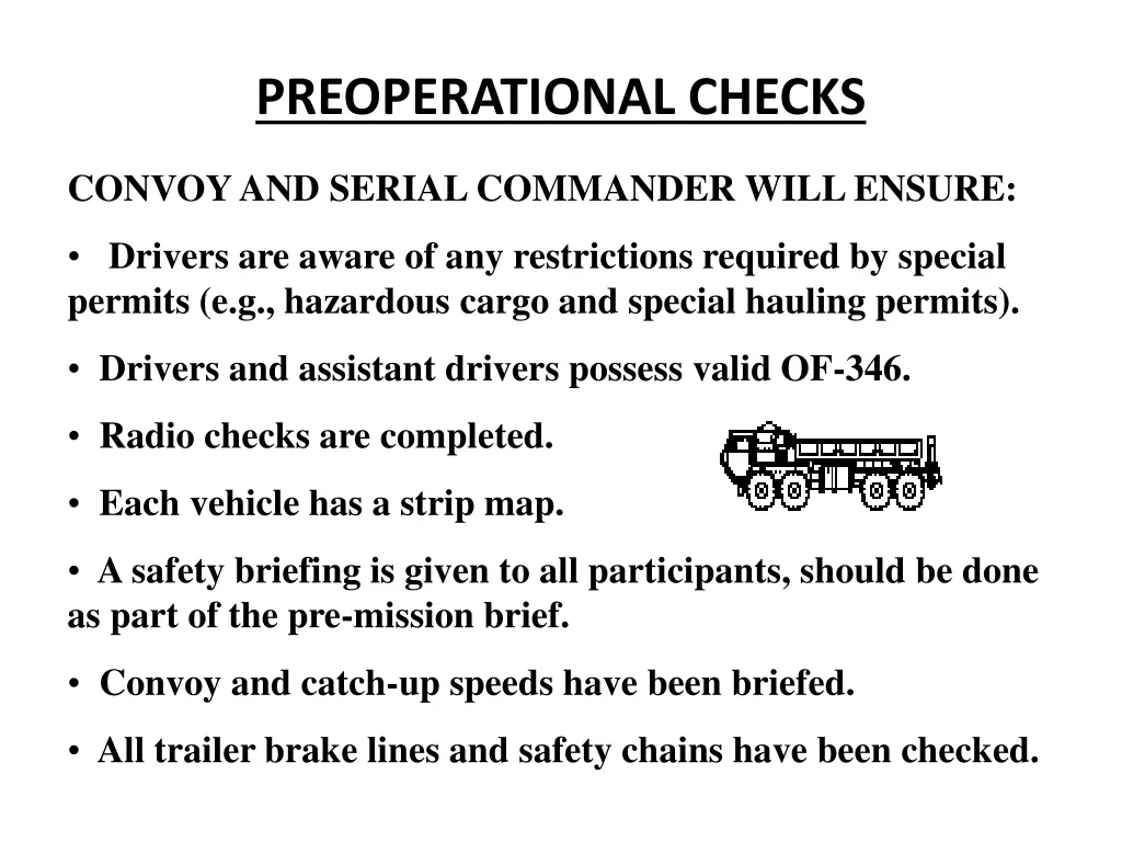 preoperational checks