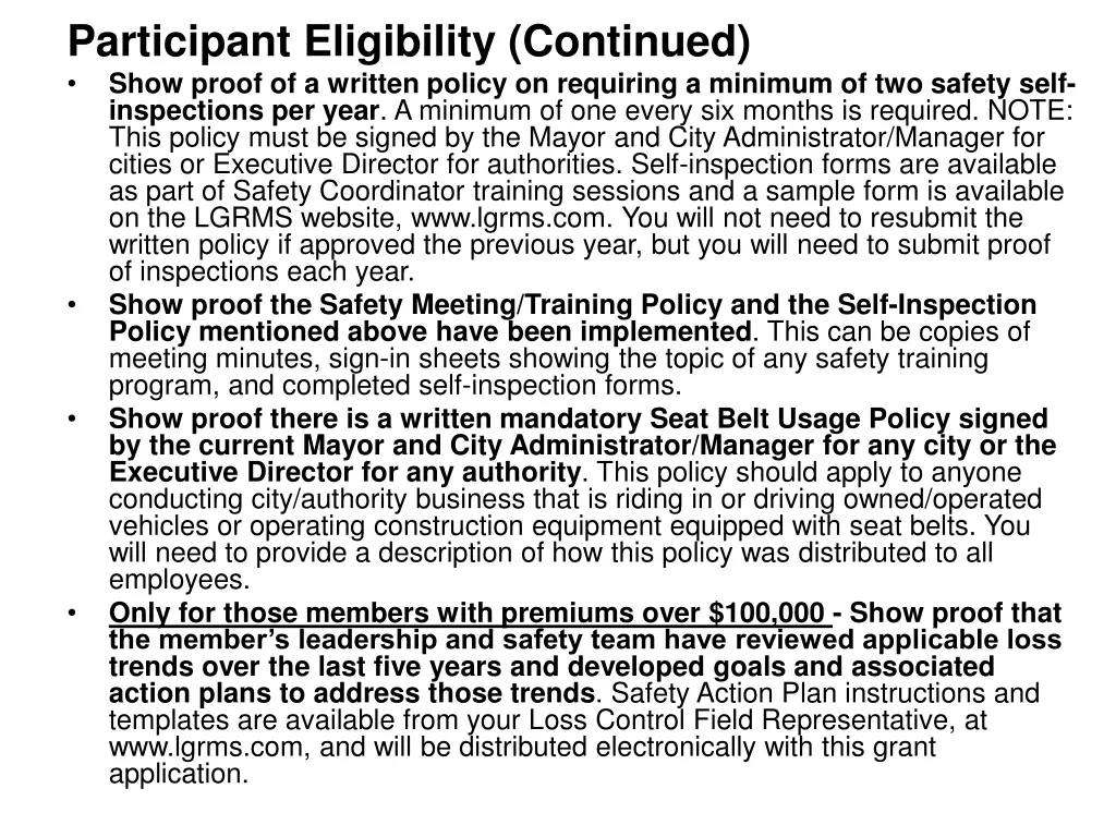 participant eligibility continued show proof