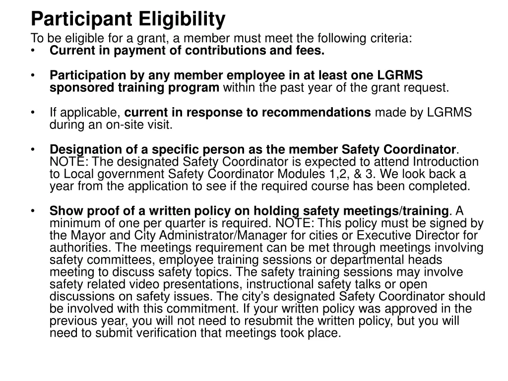 participant eligibility to be eligible