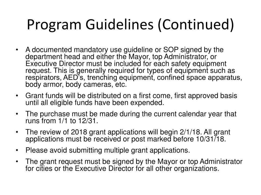 program guidelines continued 1