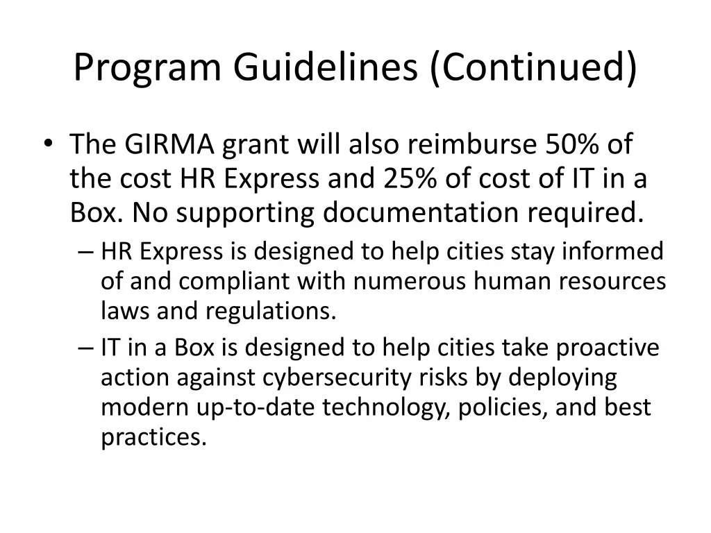 program guidelines continued