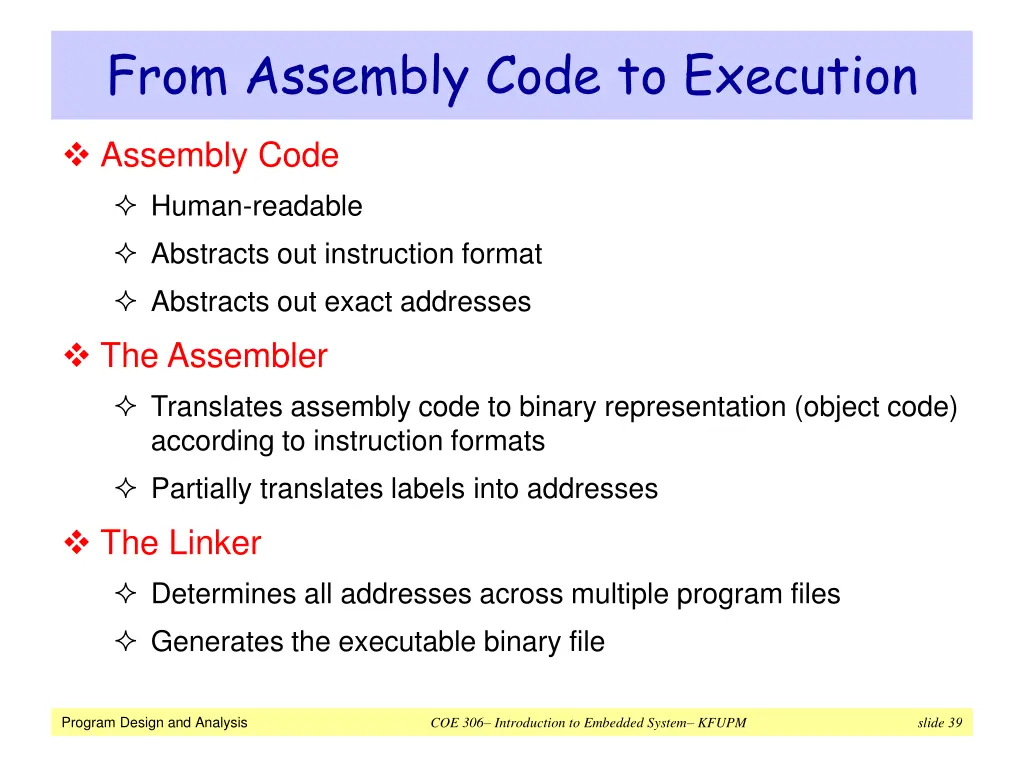 from assembly code to execution