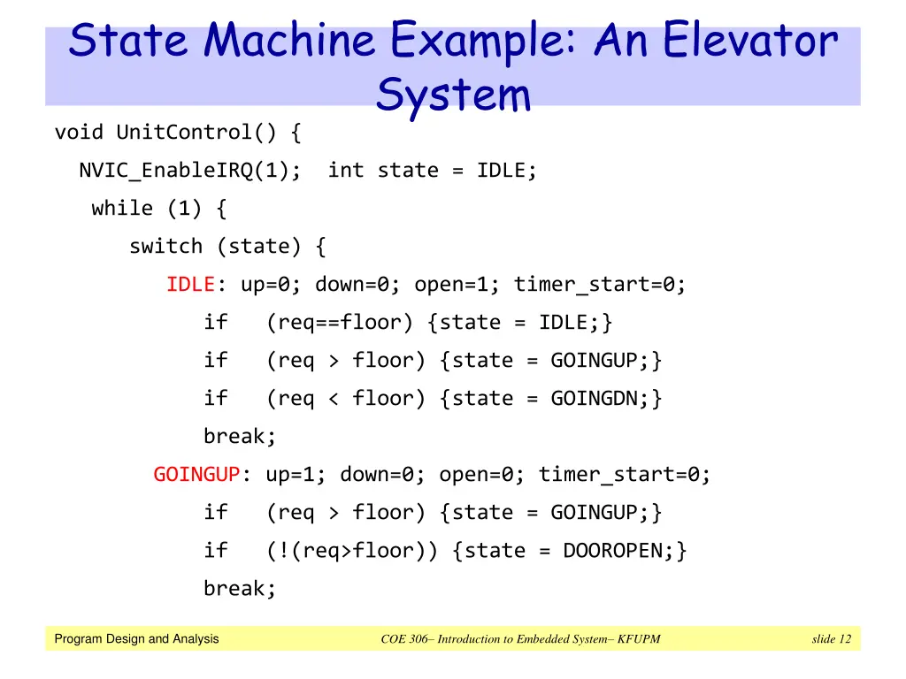 state machine example an elevator system void