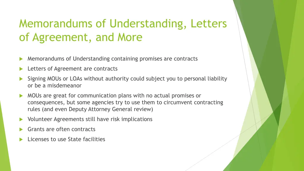 memorandums of understanding letters of agreement