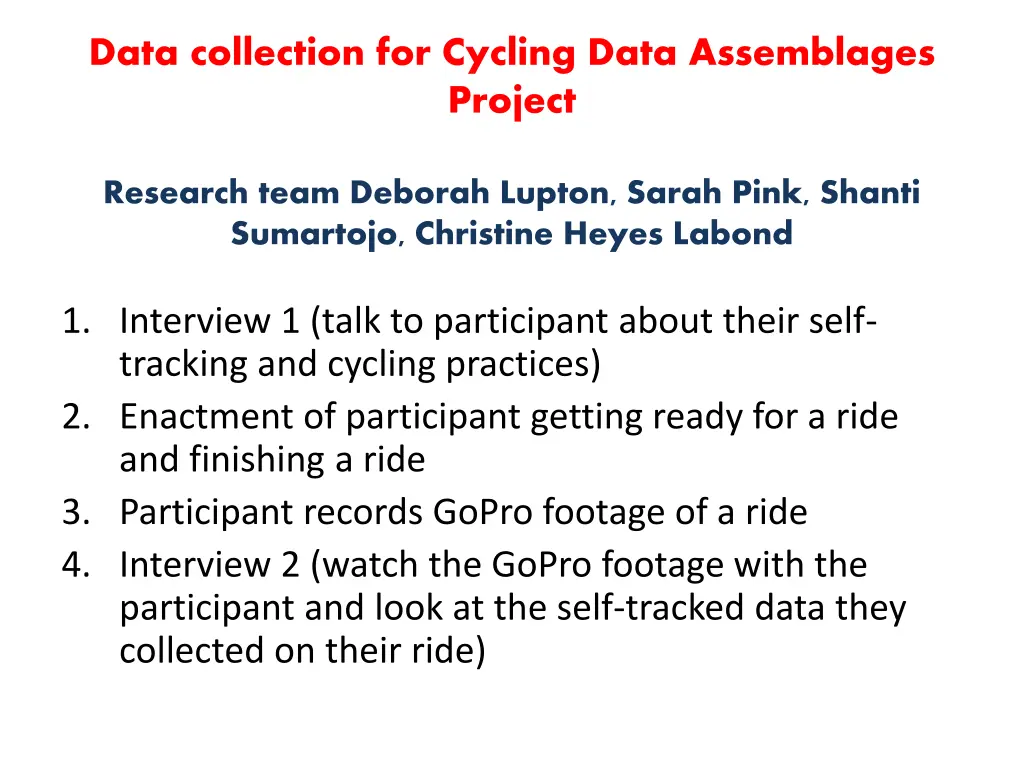 data collection for cycling data assemblages