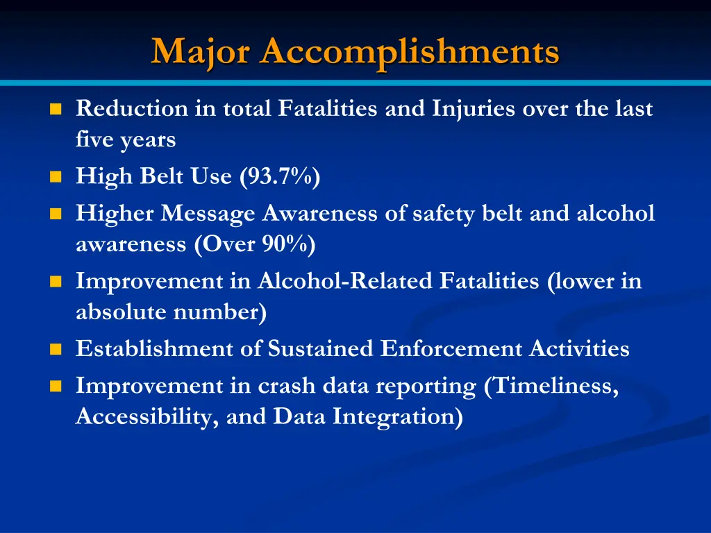 major accomplishments