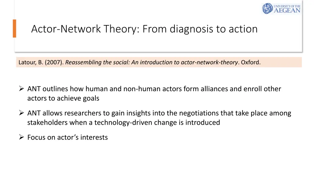 actor network theory from diagnosis to action